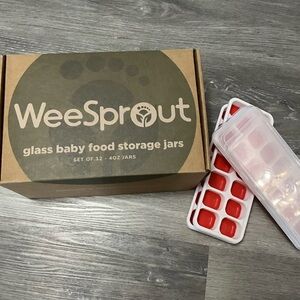 Lot of 11 Wee Sprout Glass Baby Food Jars w/3 Pk Freezer Baby Food Ice Trays
